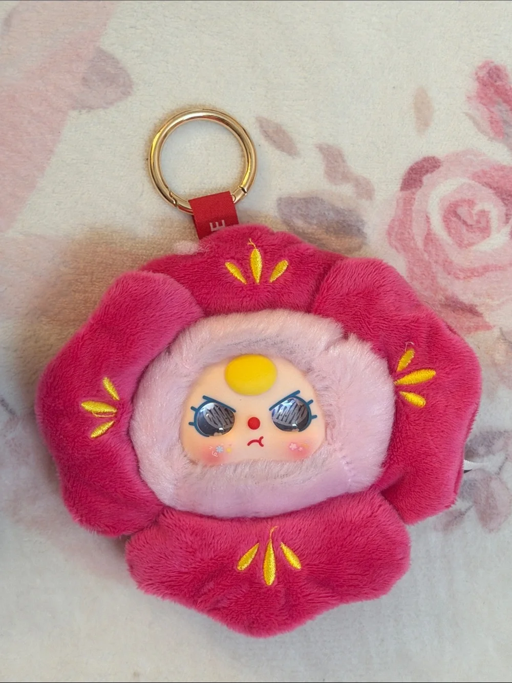 Plush Flower Keychain Charm - Purple and Pink Plush Pet Faces
